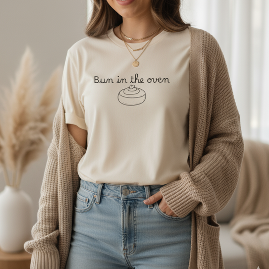 Bun in the Oven T-Shirt | Pregnancy Announcement Tee | Minimalist Baby Shower Gift | Cute Maternity Shirt | Neutral Gender Reveal Top