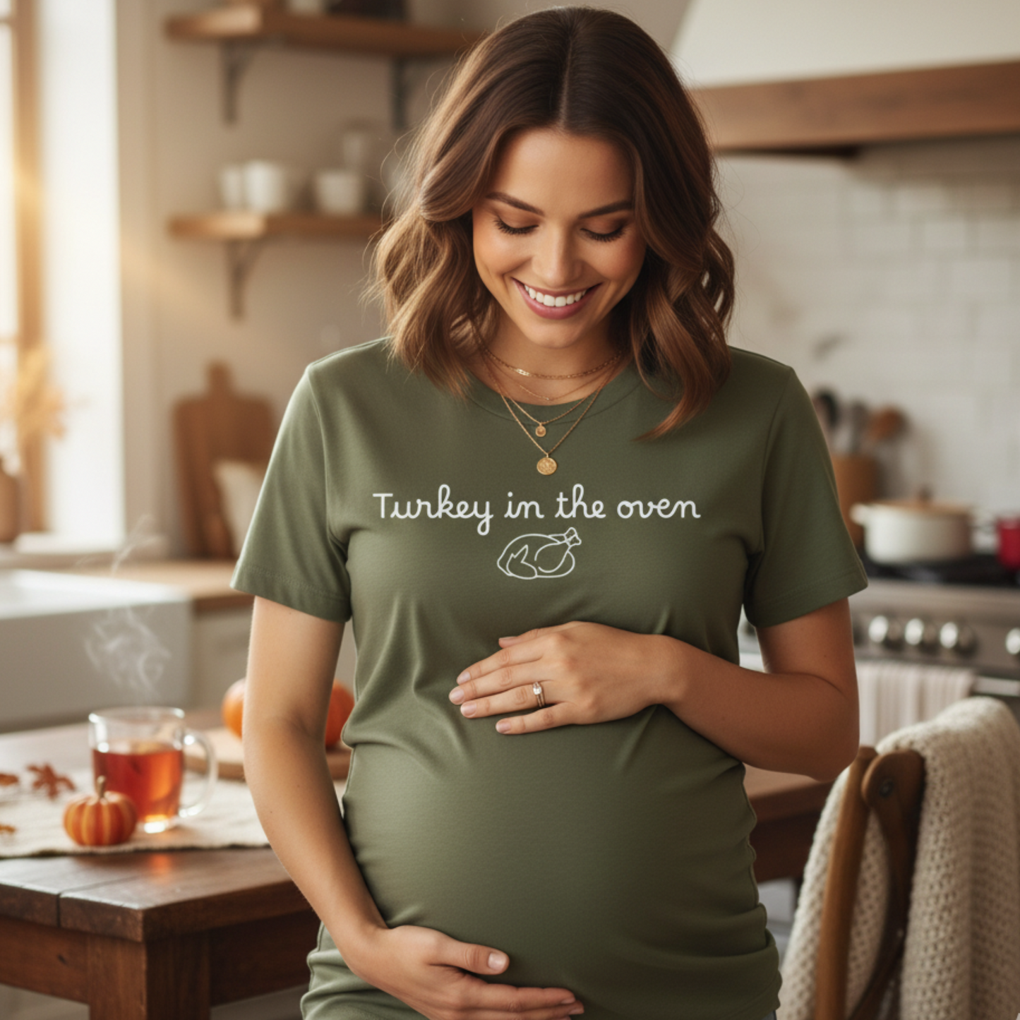 Turkey in the Oven T-Shirt | Thanksgiving Pregnancy Announcement Tee | Fall Maternity Shirt | Funny Holiday Baby Reveal | Comfort Colors