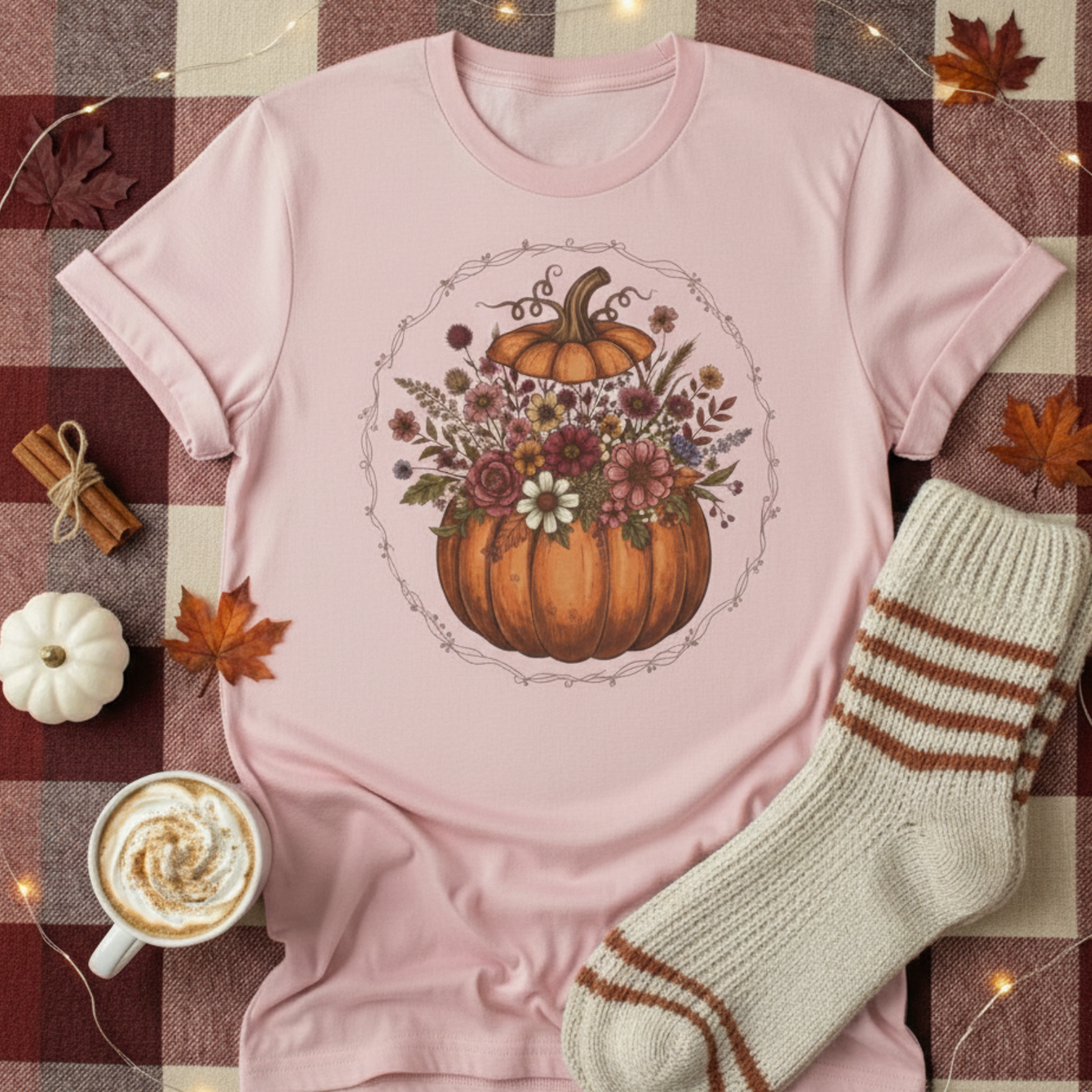 Floral Pumpkin T-Shirt | Fall Harvest Tee, Autumn Style Shirt, Seasonal Fashion, Halloween Gift, Vintage Vibe Apparel